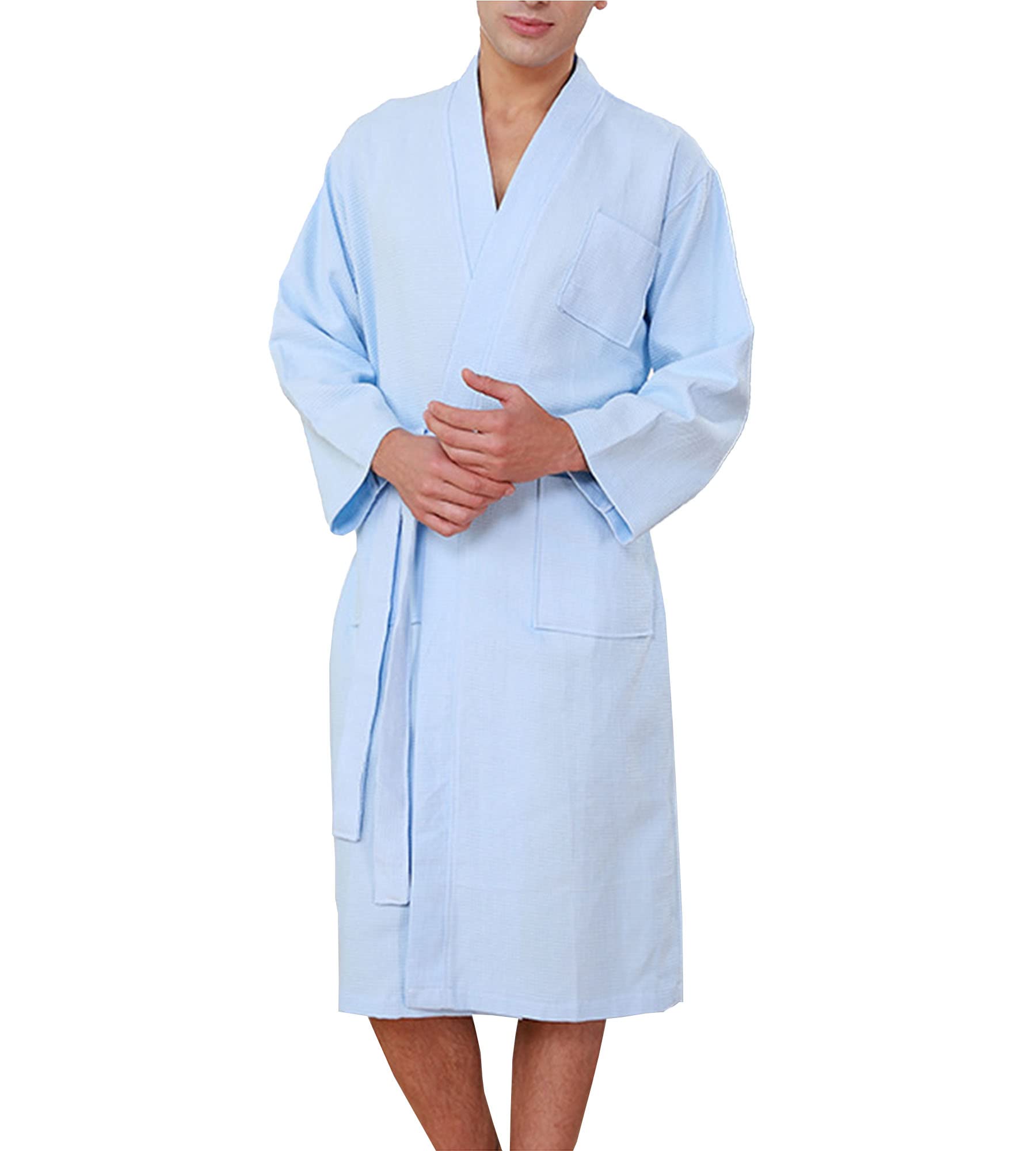 Soft Cotton Bathrobe for Men & Women - V-Neck Long Sleeve Knee-Length Kimono Style Robe | Cozy Homewear, Spa Relaxation, Hotel Luxury & After Shower Comfort