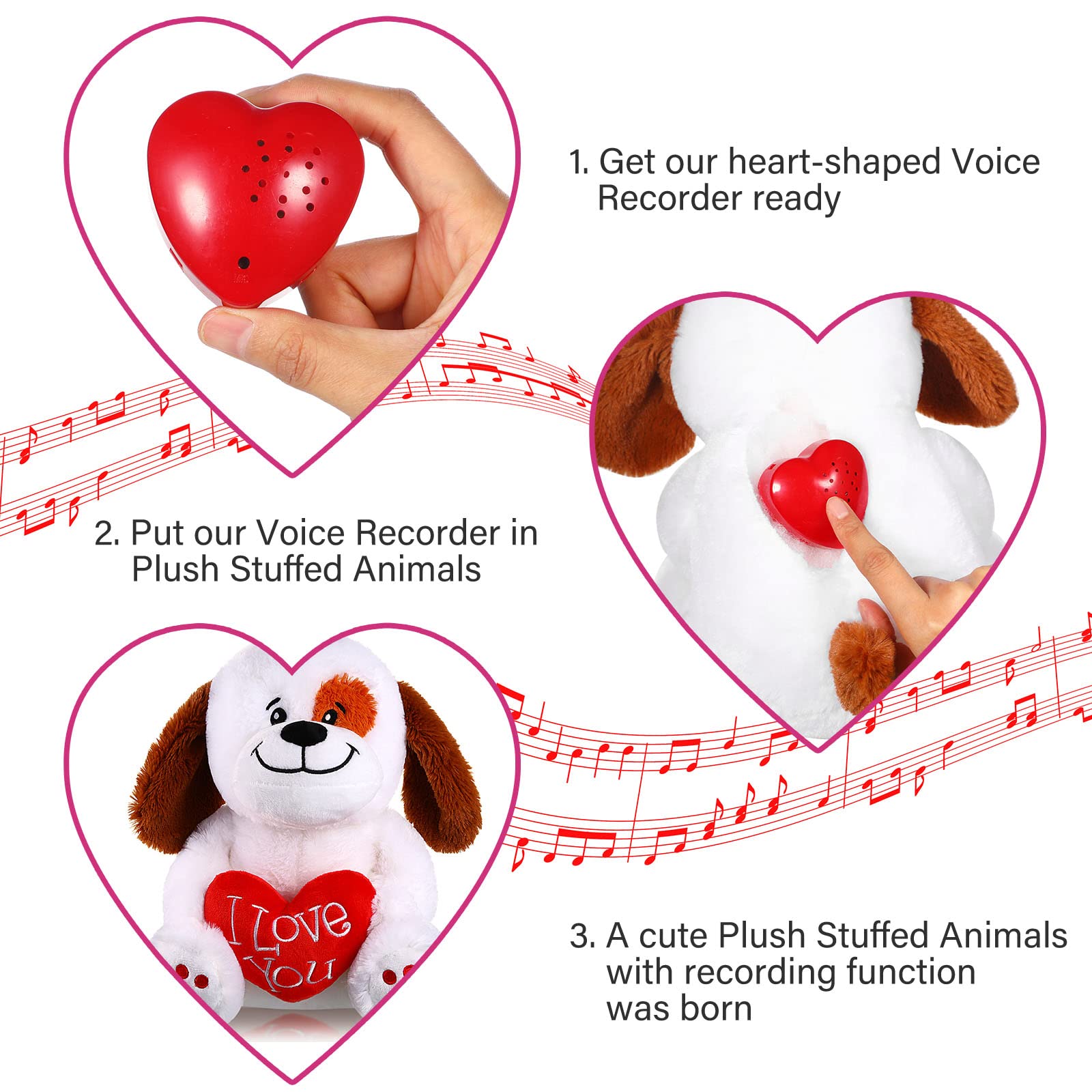 20 Seconds Stuffed Animal Voice Recorder & Heartbeat Sound Box - Push Button Recording Device for Teddy Bears & Plush Toys (4 Pack, Red) - Perfect for DIY Stuffed Animals, Baby Keepsakes & Emotional Gifts