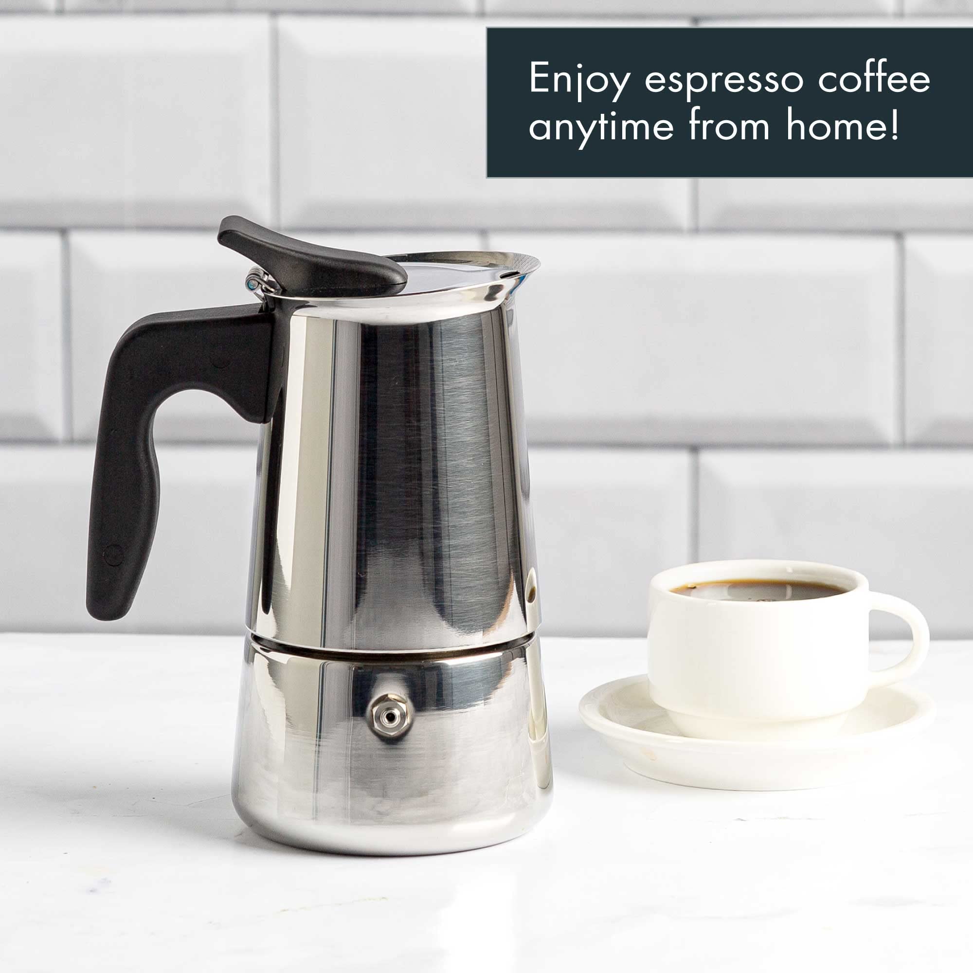 Primaria Stainless Steel Stovetop Espresso Maker - 4 Cup Moka Pot for Italian Coffee - 3.5