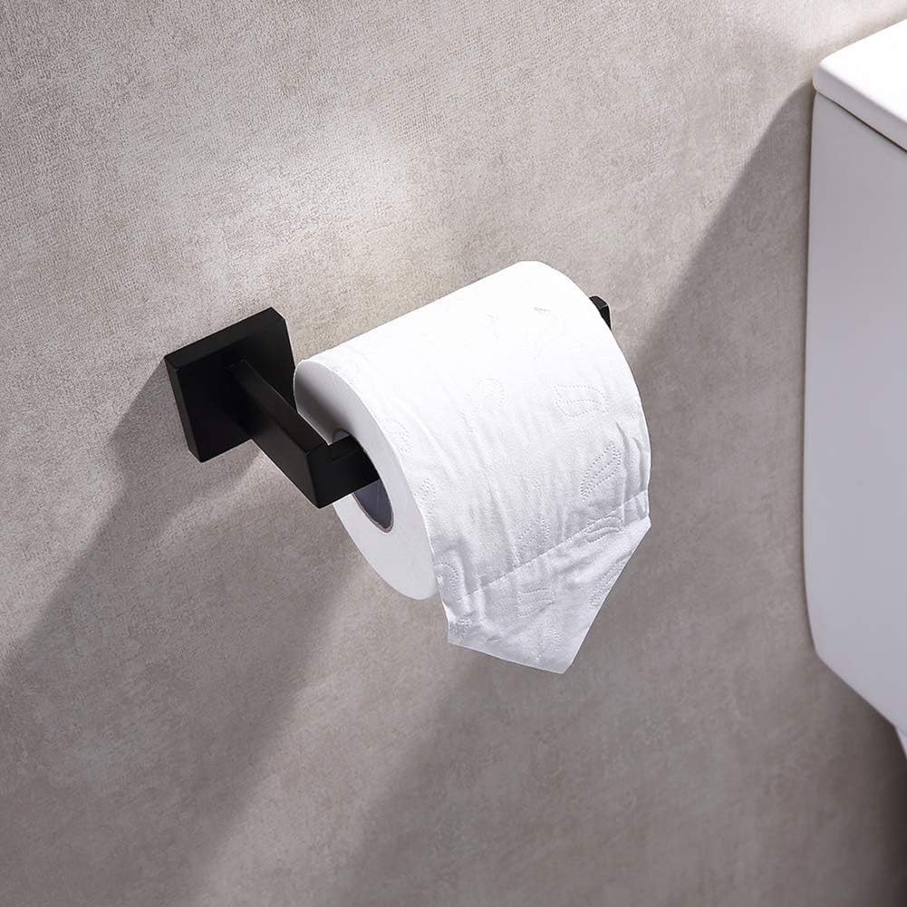 Stainless Steel Toilet Paper Roll Holder - 304 Grade Wall Mount Tissue Stand for Bathroom & Kitchen - Matte Black Home Accessory for Modern Decor