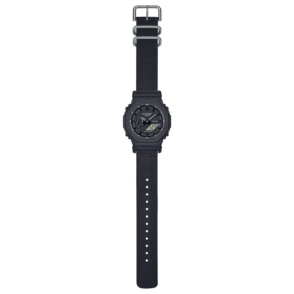 Casio G-Shock GA2100BCE-1A Analog-Digital Black Cordura Strap Watch for Men - Rugged Military Style for Outdoor Sports & Adventure Activities