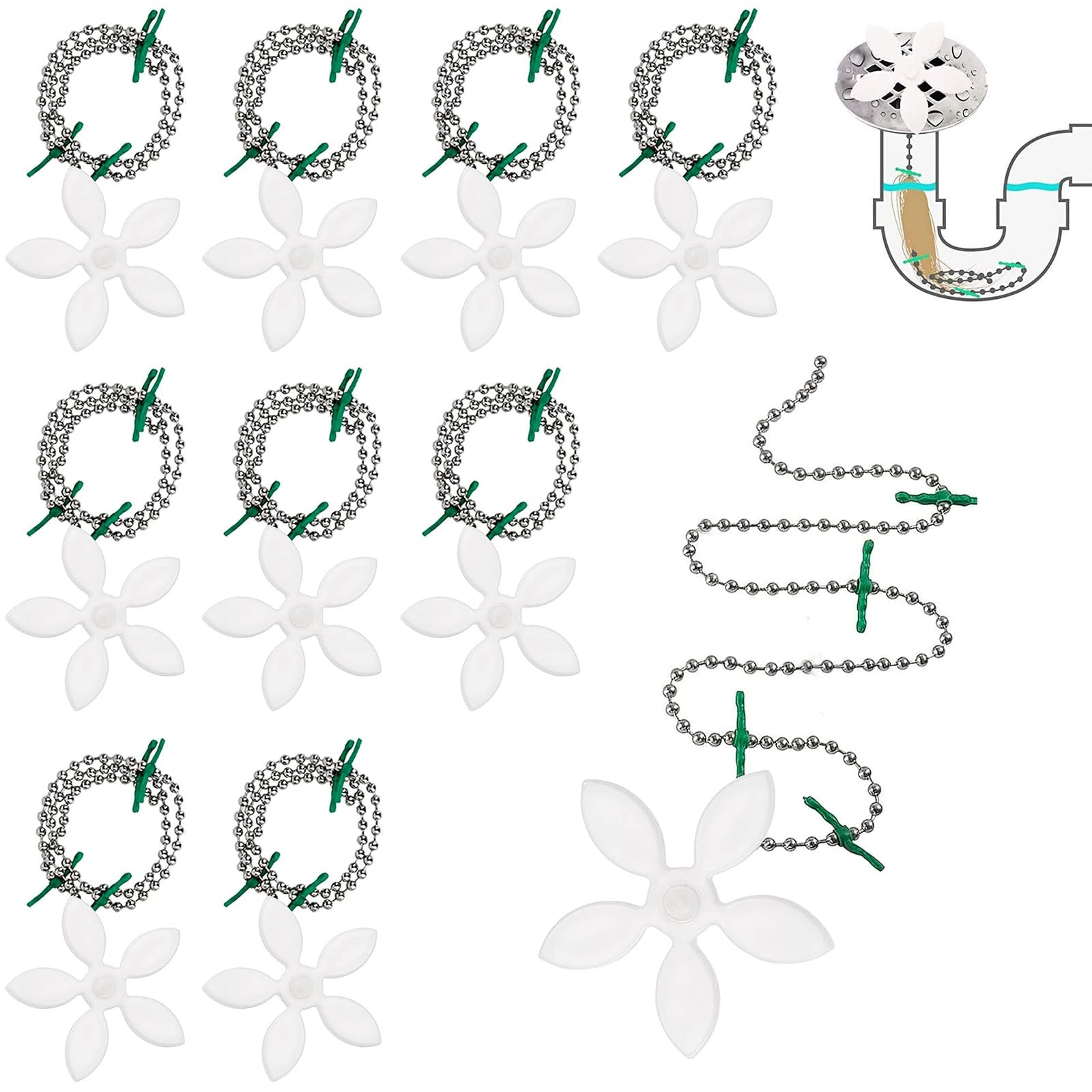 JALCH 10-Pack Flower-Shaped Shower Drain Protectors – Stainless Steel Sink & Bathtub Hair Catcher with Chain Hook – Bathroom Drain Strainer & Kitchen Sink Hair Snare – Perfect for Showers, Tubs, and Sinks to Prevent Clogged Drains