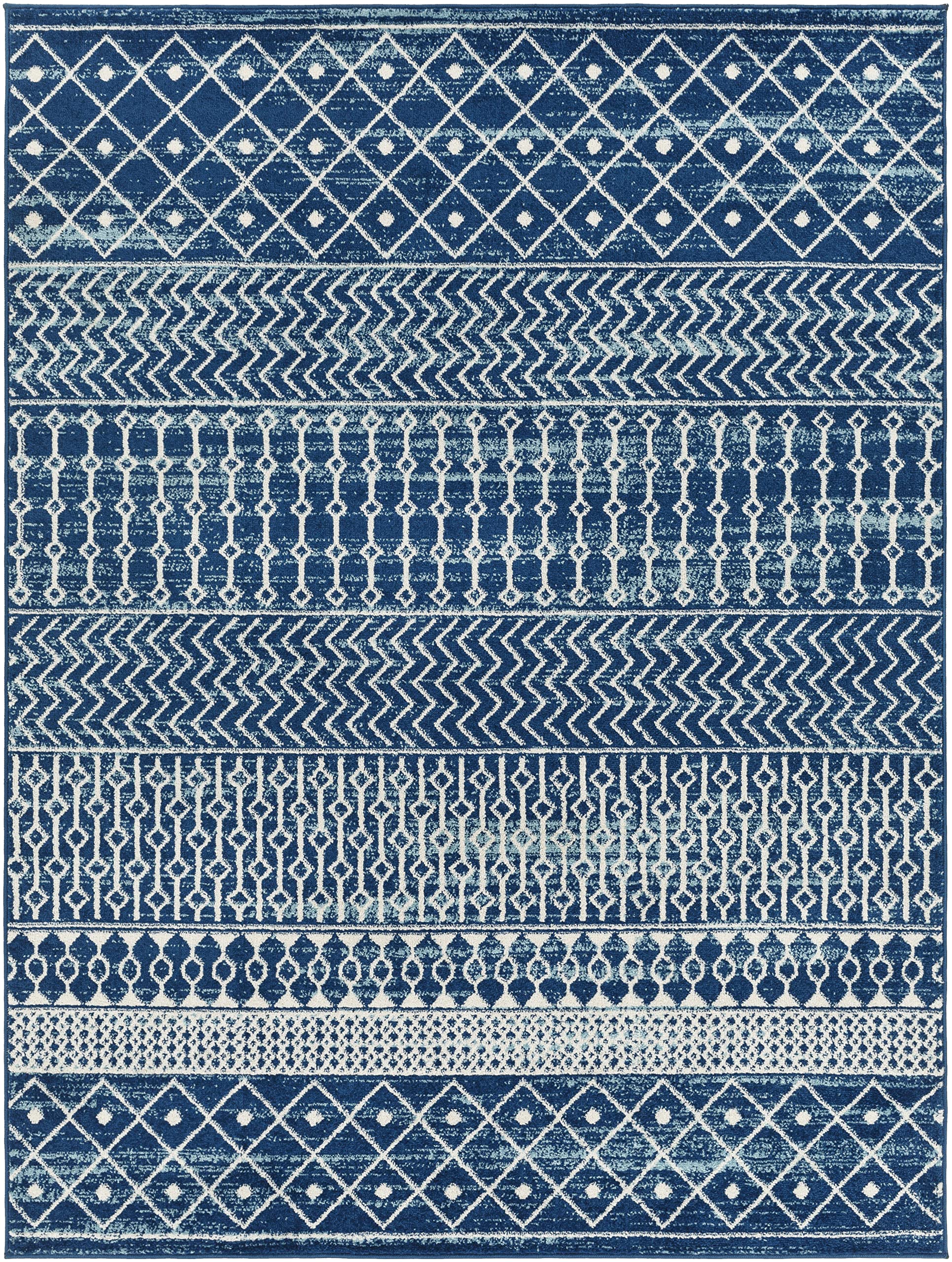 Mark&Day 5x7 Modern Dark Blue Area Rug - Soft & Durable Blue White Carpet for Living Room, Bedroom, Kitchen - 5'3