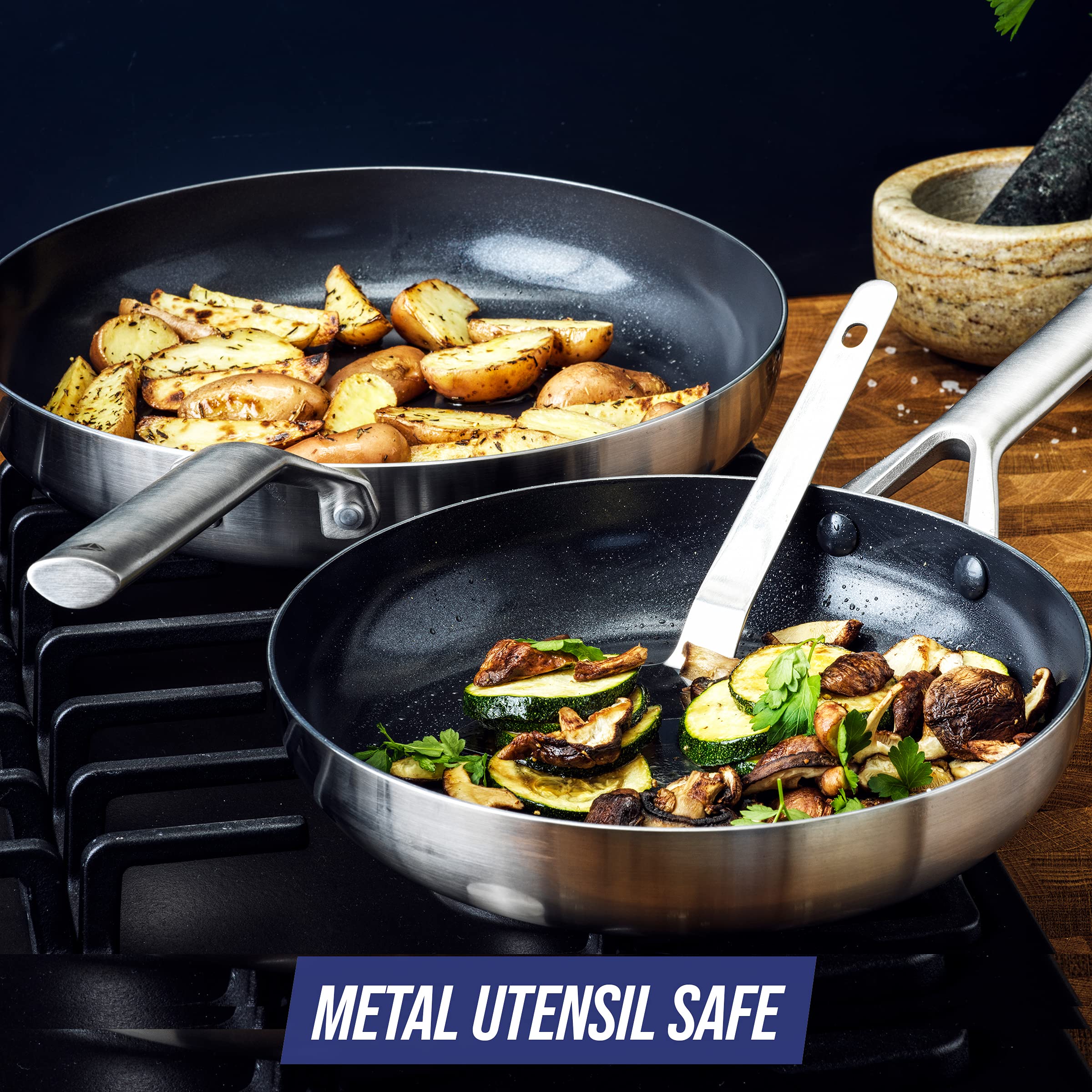 Blue Diamond Tri-Ply Stainless Steel Cookware Set - Ceramic Nonstick 9.5
