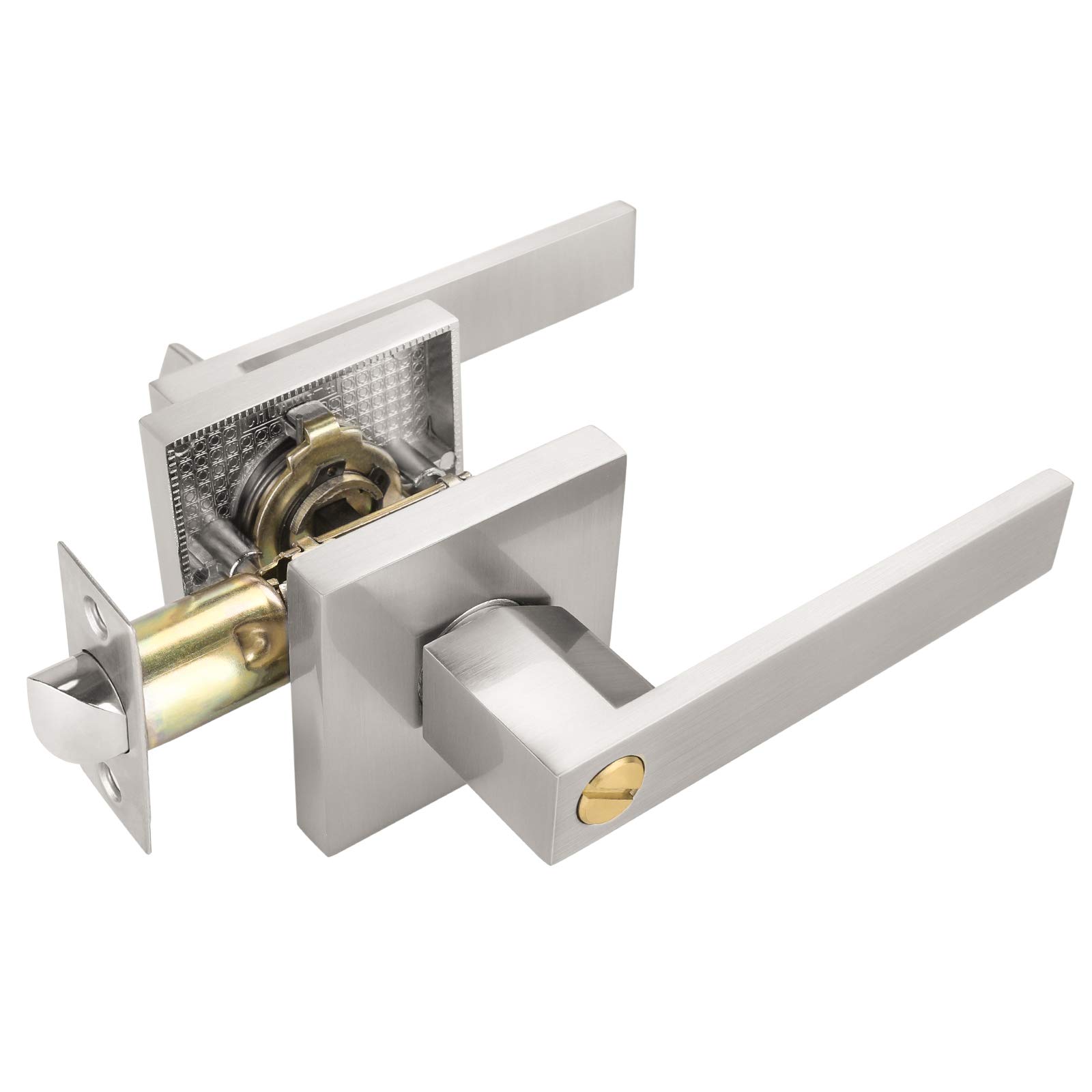 Premium Brushed Nickel Privacy Door Handle with Lock - Heavy Duty Interior Door Lever for Bedroom, Bathroom & Closet - 2 Pack - Ideal for Home Privacy & Security Needs