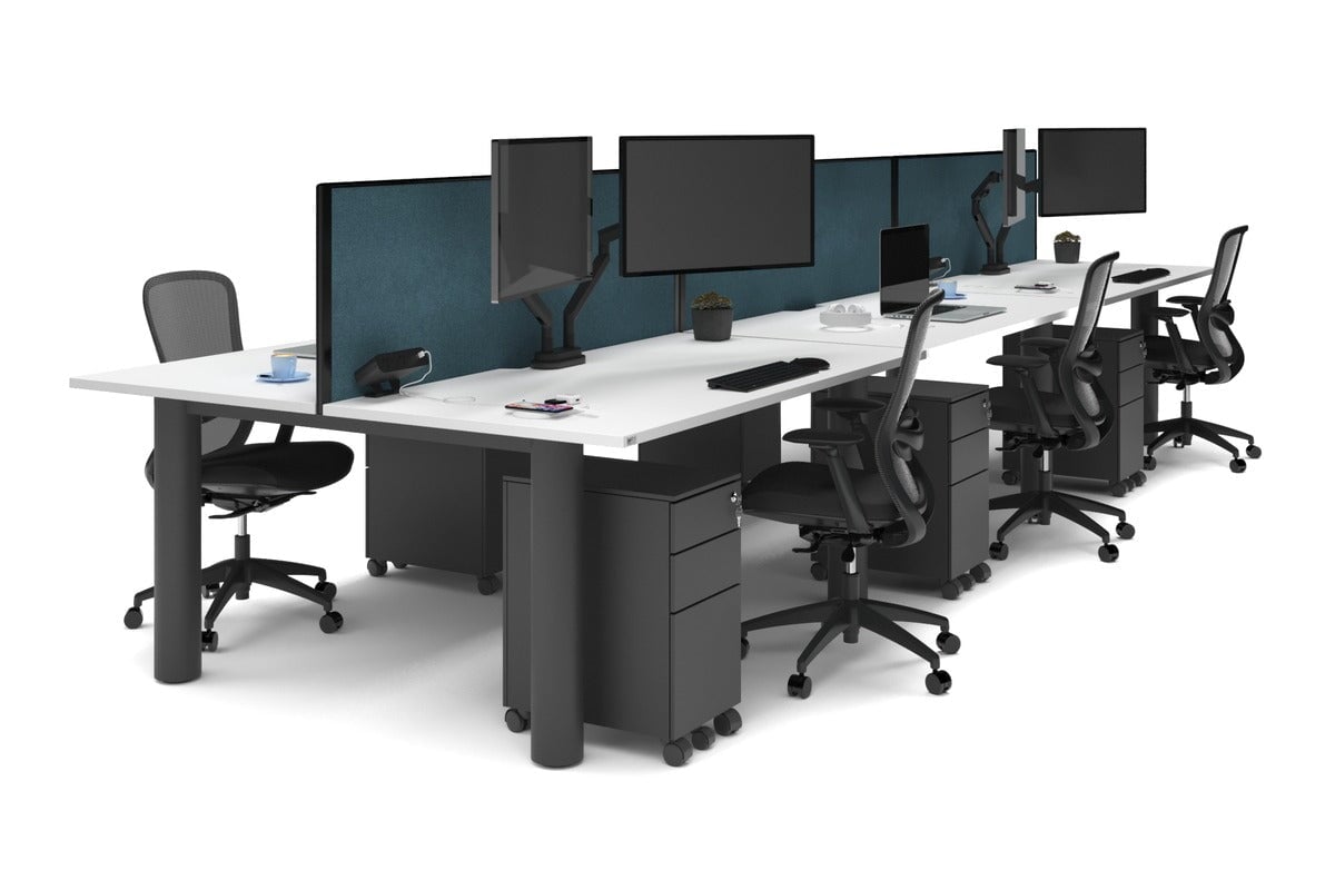 Quadro Cylinder Leg 6-Person Office Workstation Desk - 1600L x 800W with Cable Management Scallop - Perfect for Open Office Layouts & Collaborative Workspaces