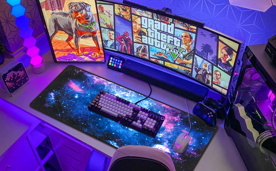 ETZ Large Gaming Mouse Pad 31.5 x 11.8 Inches - Non-Slip Rubber Base, Stitched Edges, Waterproof Desk Mat for PC, Laptop, Office & Home Use - Perfect for Gaming, Work, and Study