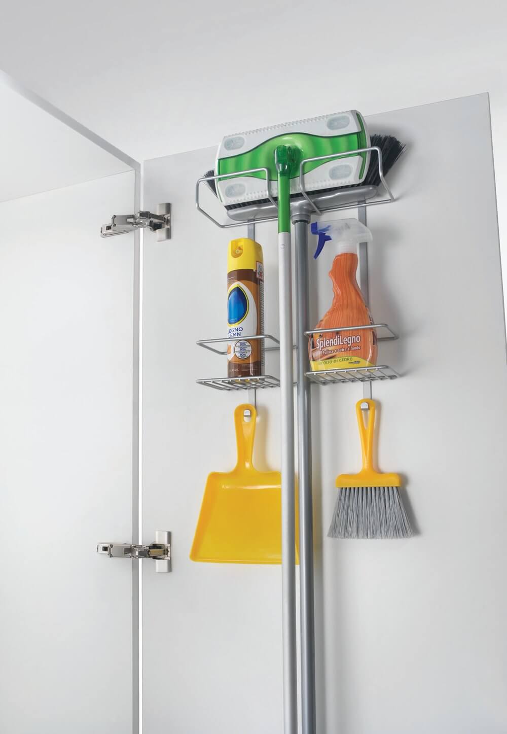 Over the Door Broom and Mop Holder - Space Saving Silver Hanging Organizer for Kitchen, Bathroom, or Garage Storage