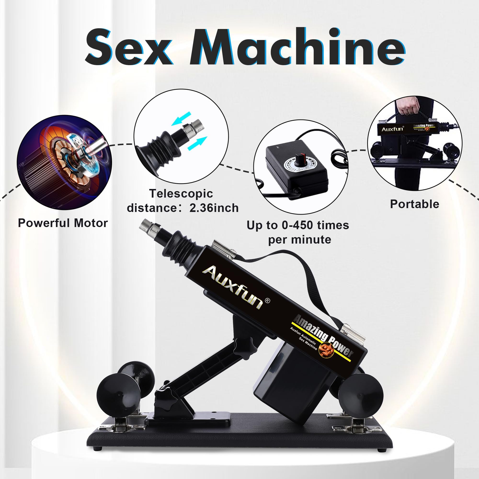 AUXFUN Thrusting Sex Machine with 7 Attachments & Suction Cup - Powerful Dildo Fuck Machine for Women & Couples - Includes 3 XLR Connectors - Perfect for Solo Play, Couples Bonding & BDSM Exploration