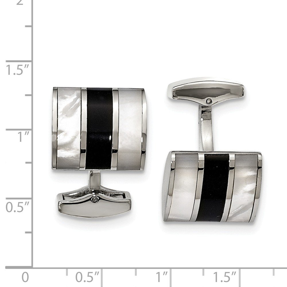 Premium Stainless Steel Polished Black Cufflinks with Semi-Precious Stones & Mother of Pearl - Perfect for Weddings, Business Meetings & Formal Events