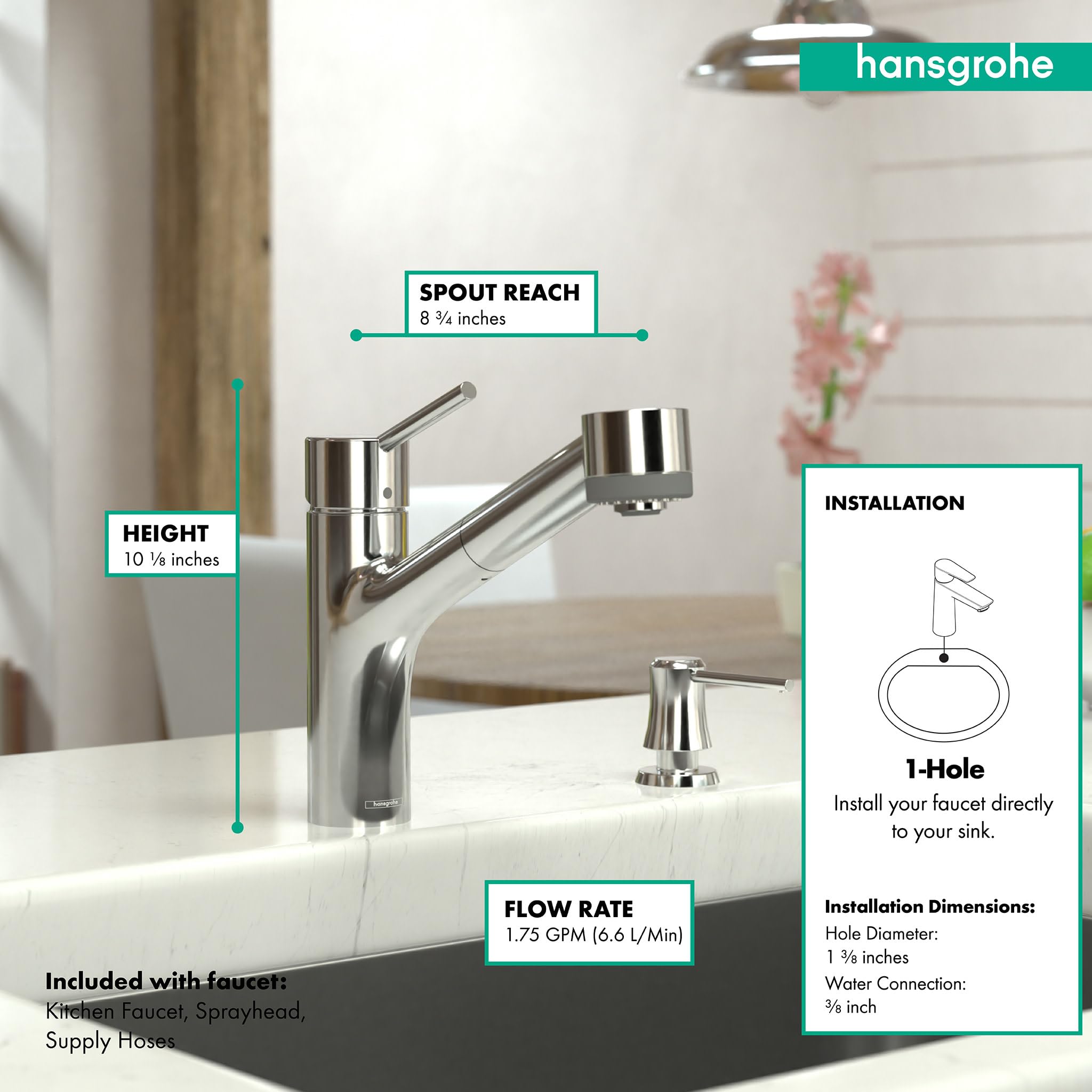 hansgrohe Talis S Chrome Single-Handle Pull-Out Sprayer Kitchen Faucet - Modern Water-Saving Design for Sink, Dishwashing & Food Prep (Model 06462000)