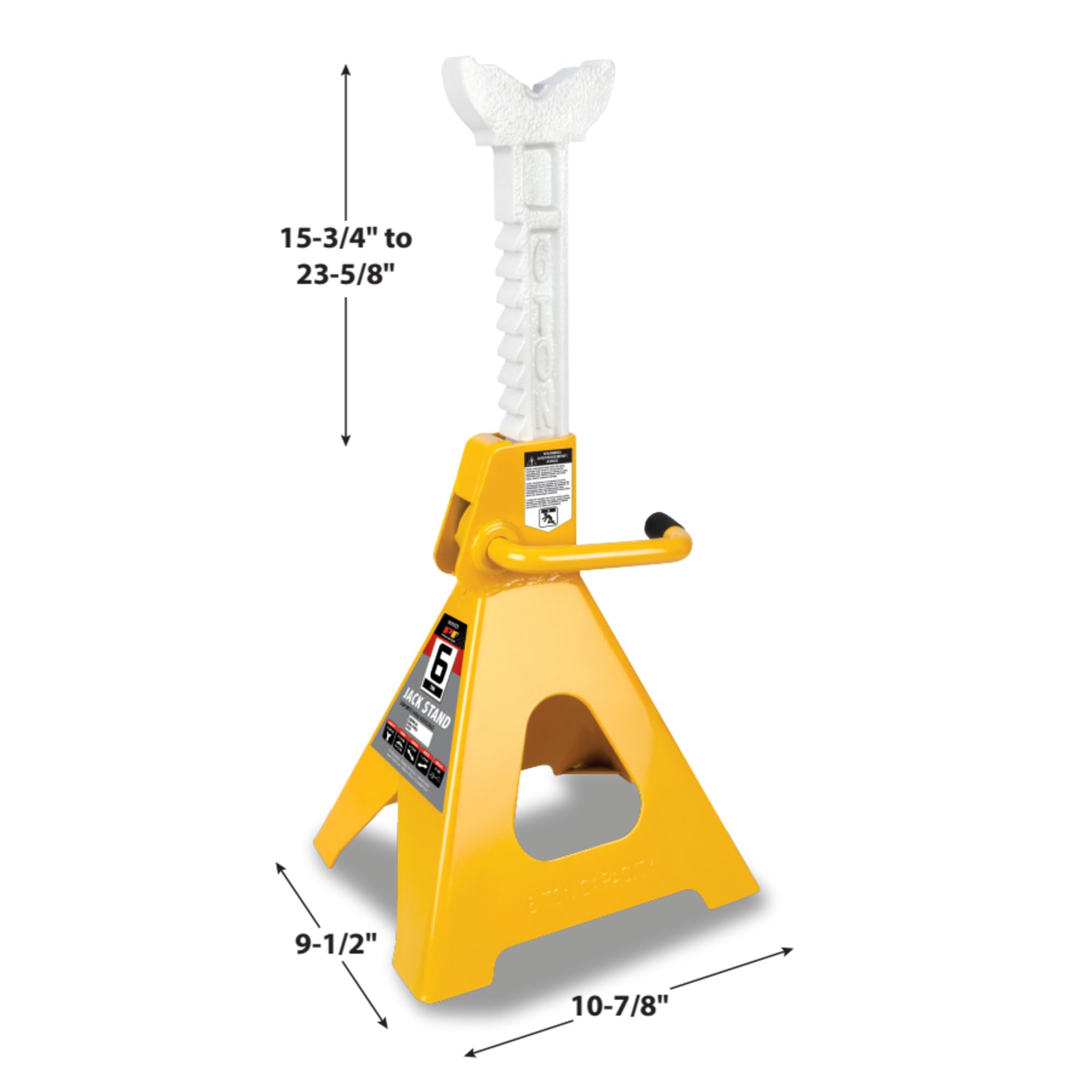 6-Ton Yellow Ratchet Jack Stand Set - Heavy Duty Vehicle Lift Support for Car Maintenance, Repair & Tire Changes - Performance Tool W41023