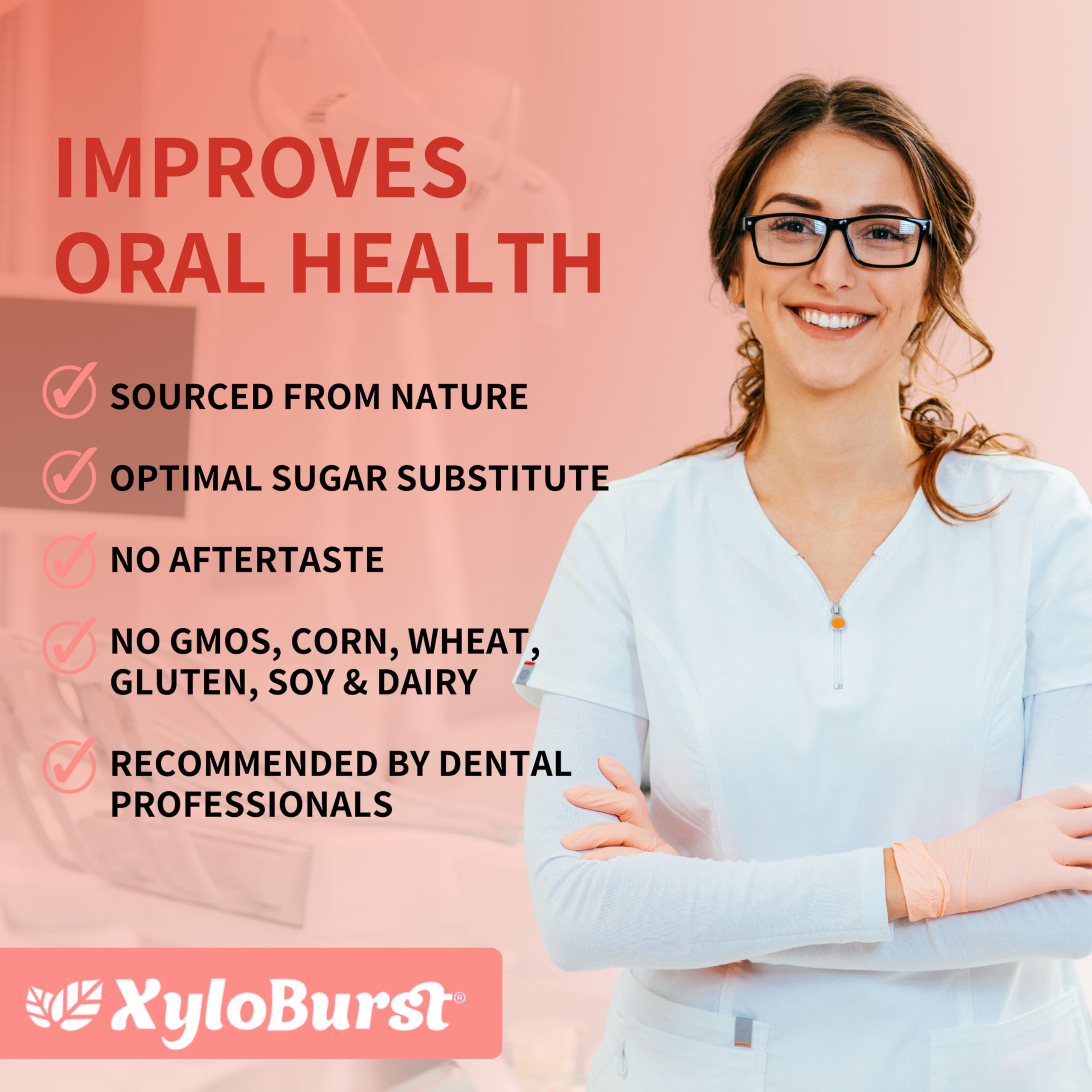XyloBurst Xylitol Chewing Gum - Sugar Free, Gluten Free, Keto Friendly, Aspartame Free - Supports Oral Health - Cinnamon Flavor - 100 Count Jar - Perfect for Fresh Breath at Work, Gym, or After Meals