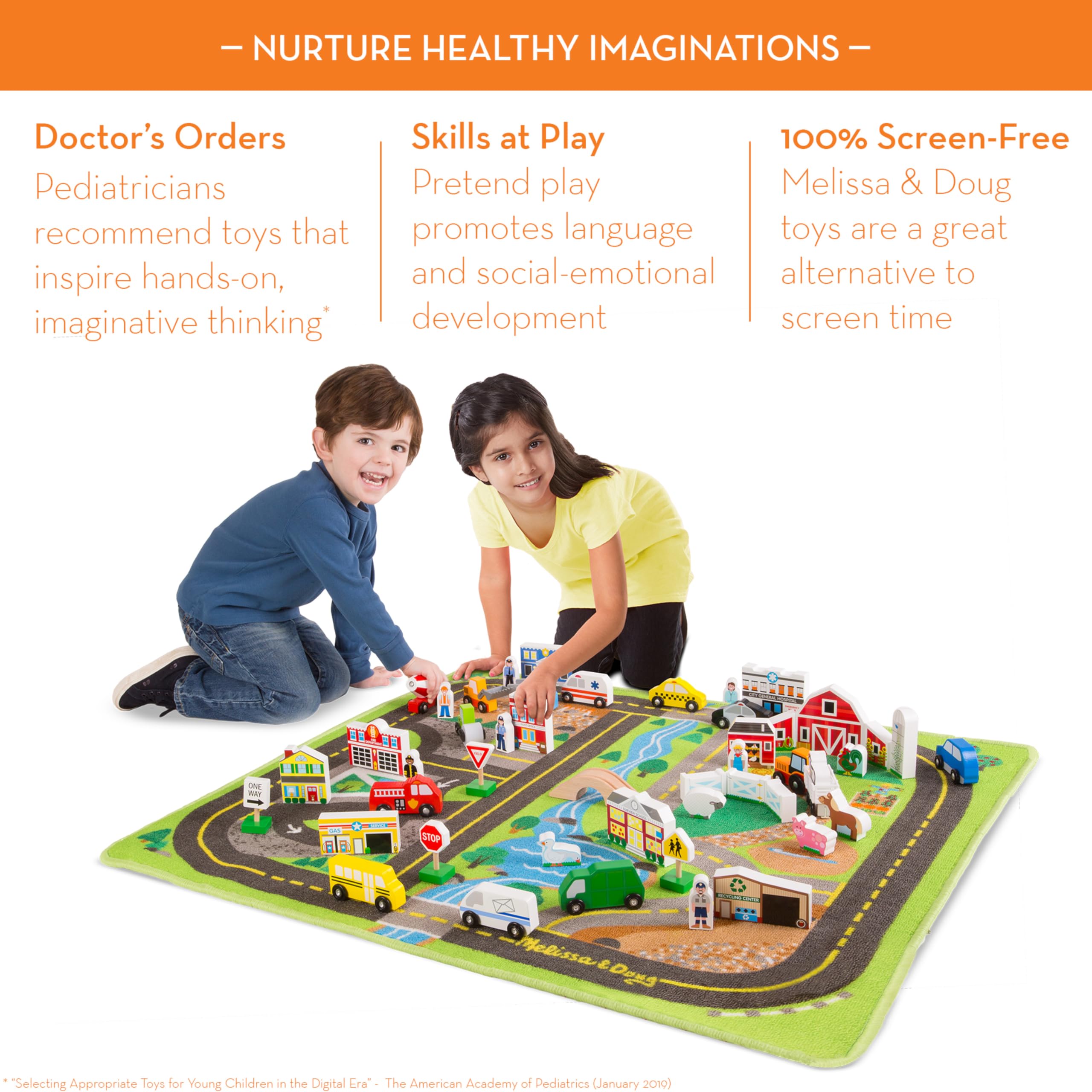 Melissa & Doug Deluxe Activity Road Rug Play Set with 49 Wooden Vehicles & Play Pieces – Interactive Toy for Kids, Perfect for Pretend Play, Learning & Indoor Fun