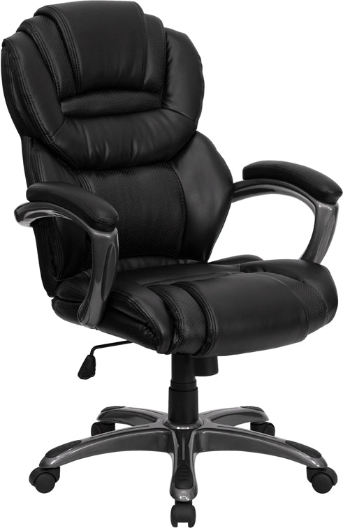 Premium FLASH Stella High Back Black LeatherSoft Executive Swivel Chair - Ergonomic Office Chair with Adjustable Arms for Home & Business Workspaces - Perfect for Long Hours of Comfortable Sitting in Office, Study or Conference Rooms