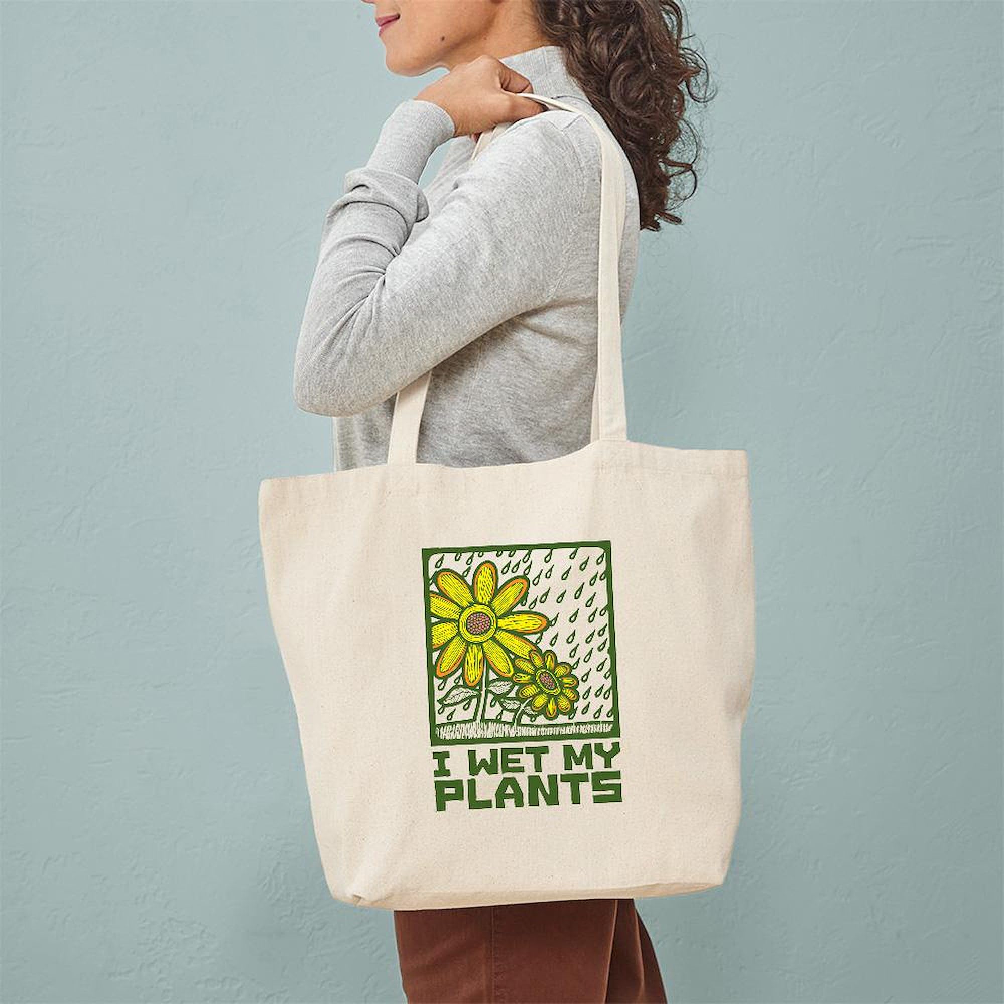CafePress 'I Wet My Plants' Natural Canvas Tote Bag - Eco-Friendly Reusable Grocery Shopping Bag for Plant Lovers, Gardening & Farmers Market
