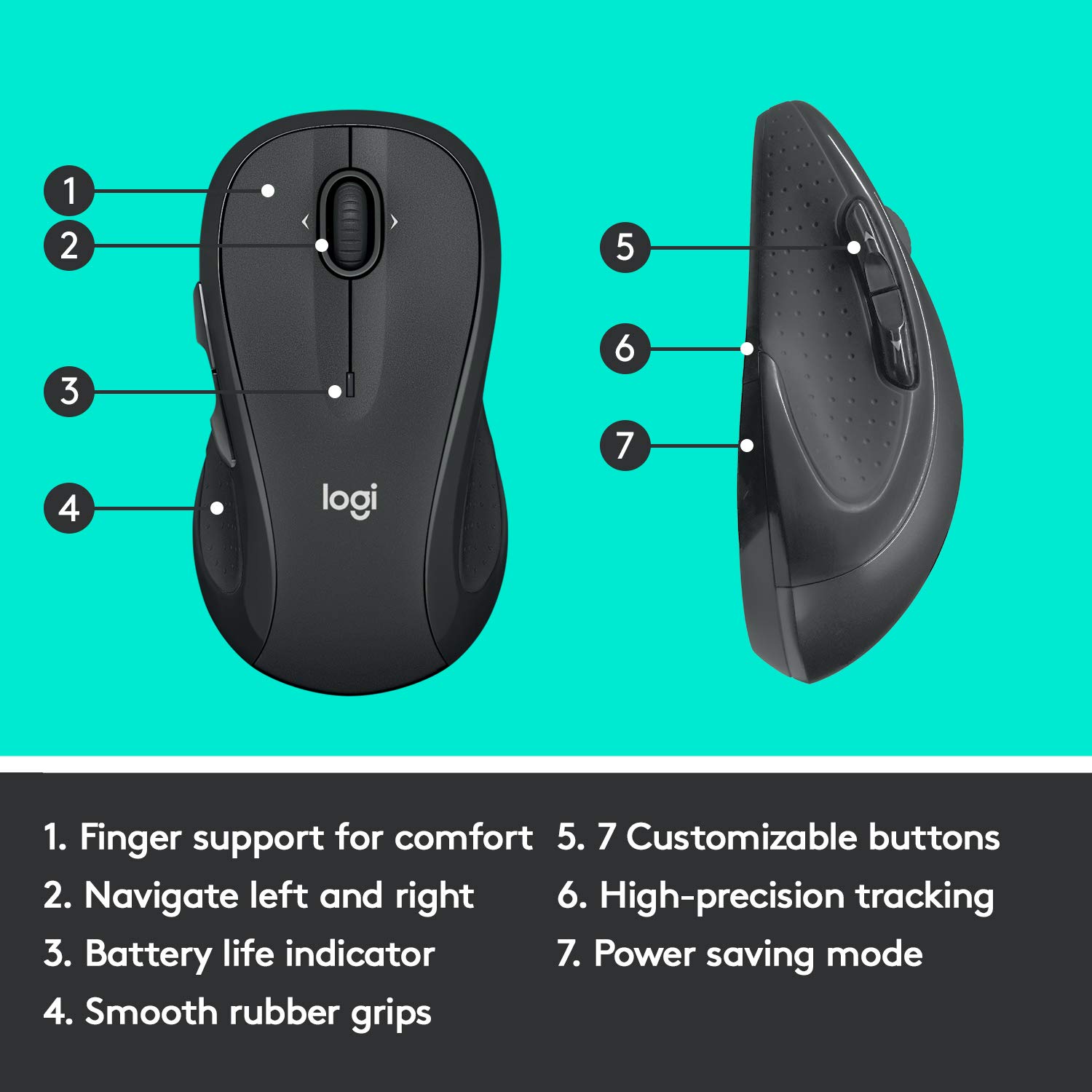 Logitech M510 Wireless Mouse for PC & Laptop with USB Unifying Receiver - Ergonomic Comfort Grip, 2-Year Battery Life - Perfect for Office Work, Gaming & Home Use