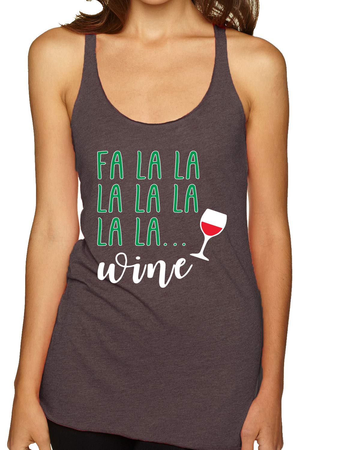 FA La La La Wine Christmas Spirit Tri-Blend Racerback Tank Top for Women | Holiday Party Outfit | Festive Wine Lover Gift