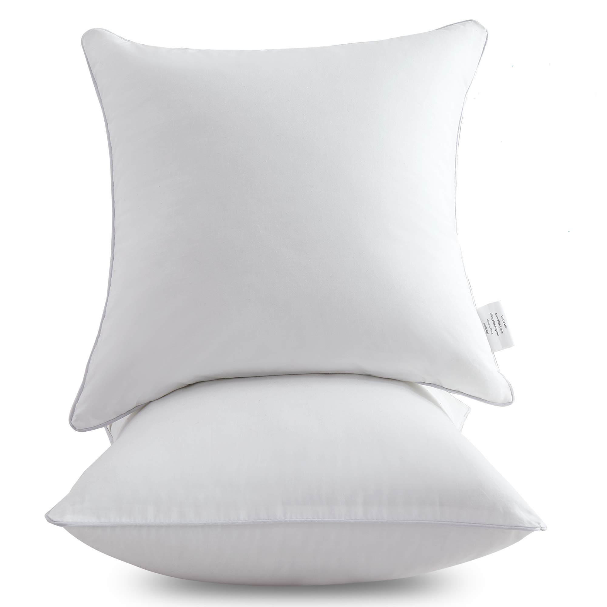 Oubonun 22 x 22 Inch Square Throw Pillow Inserts (Set of 2) - 100% Cotton Decorative Sofa Pillow Covers - White Couch Pillow for Living Room, Bedroom & Home Decor