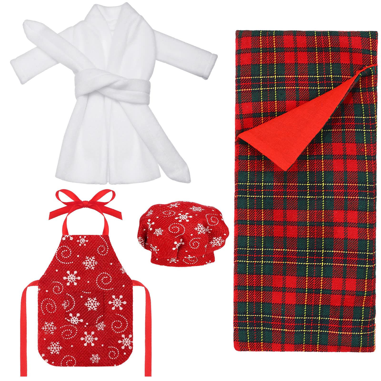 Doll Sleeping Bag Set with Christmas Bag, Bathrobe, Apron & Chef Cap - Snowflake Style Doll Clothes Kit for 18-20