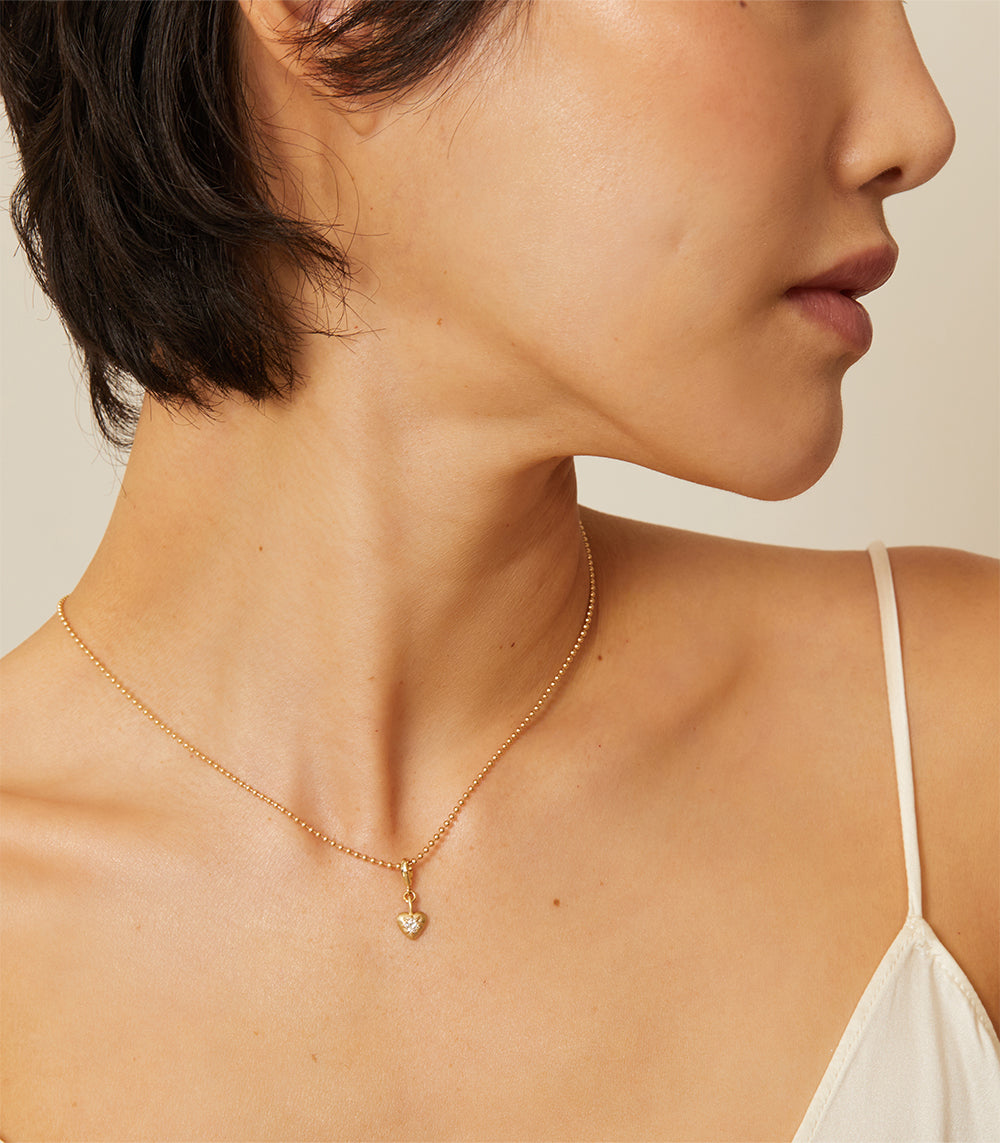 Mini Heart Shape Diamond Charm Pendant - Elegant 14K Gold Necklace for Women, Perfect Gift for Valentine's Day, Anniversary & Romantic Occasions