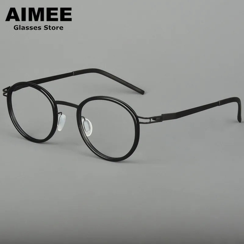 Unisex Full Rim Round Screwless Titanium Acetate Eyeglasses Frame 4620 - Lightweight Durable Glasses for Men & Women - Perfect for Reading, Work, and Everyday Wear