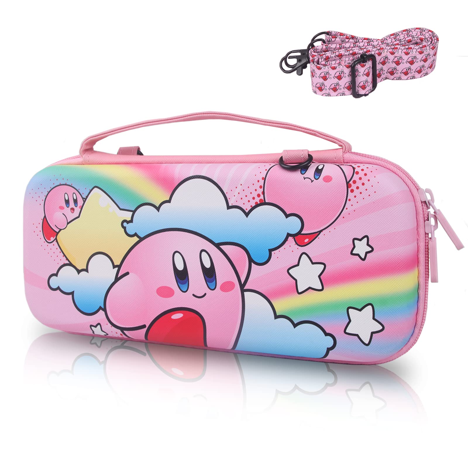 TIKOdirect Nintendo Switch & OLED Mode Carrying Case - Cute Portable Travel Bag with Pink Kirby Design, Adjustable Shoulder Strap & Updated Pink Interior | Perfect for Travel, Commuting & Gaming On-The-Go