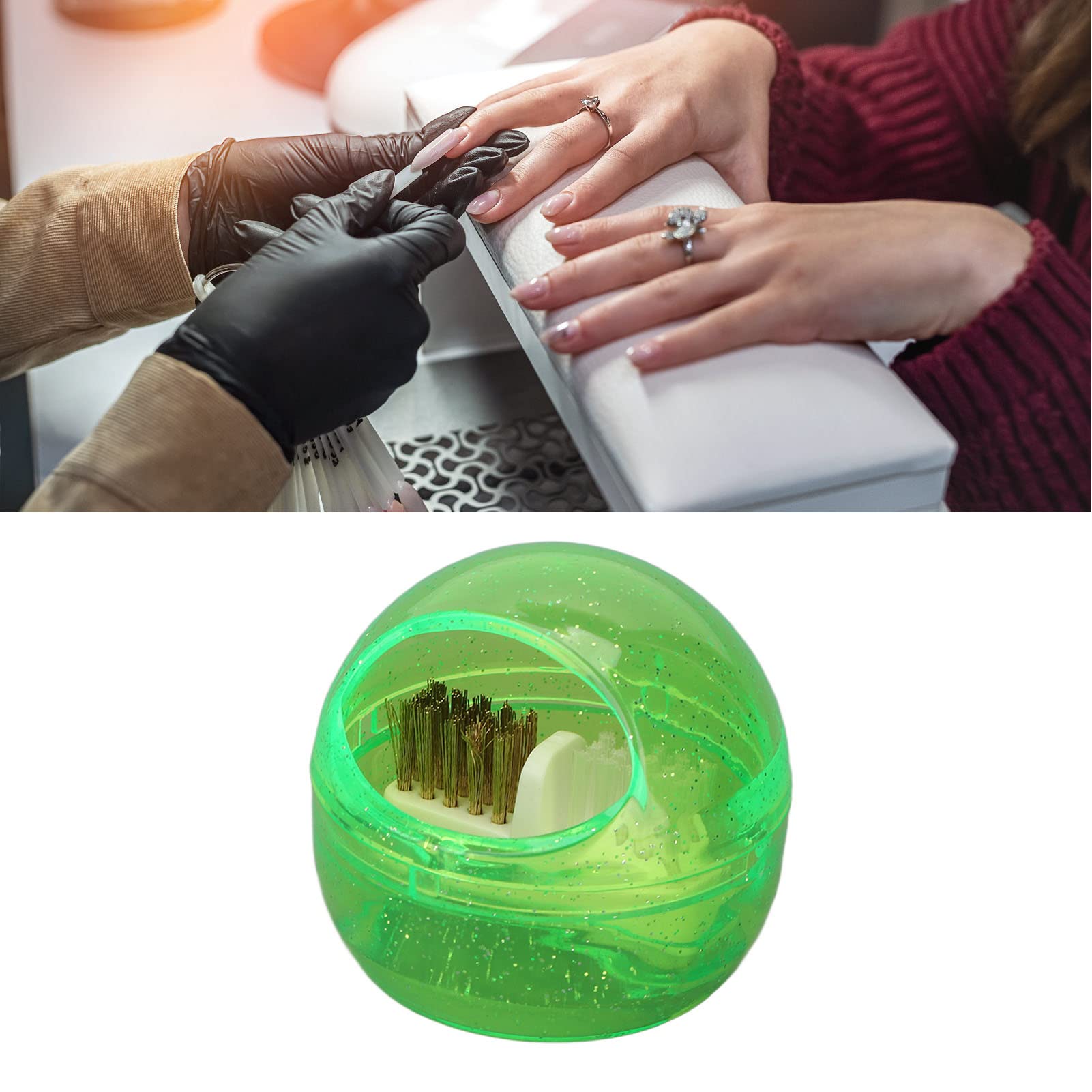 Professional Nail Clean Brush Box - Dual Brush Nail Bit Cleaning Kit, Portable Manicure Tool for Home & Travel (Green) | Perfect for Nail Salon, Home Manicure & On-the-Go Nail Care