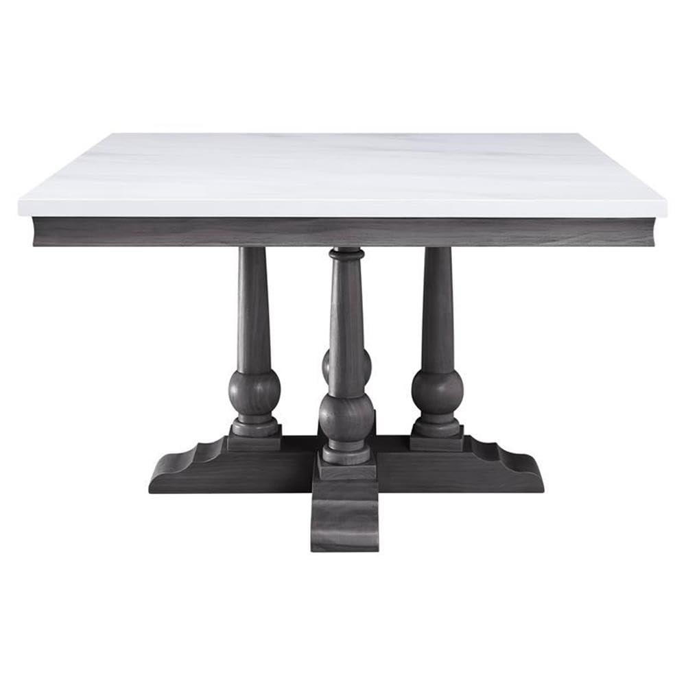 Acme Yabeina White & Gray Oak Artificial Marble Square Dining Table - Modern Kitchen & Dining Room Furniture for Small Spaces