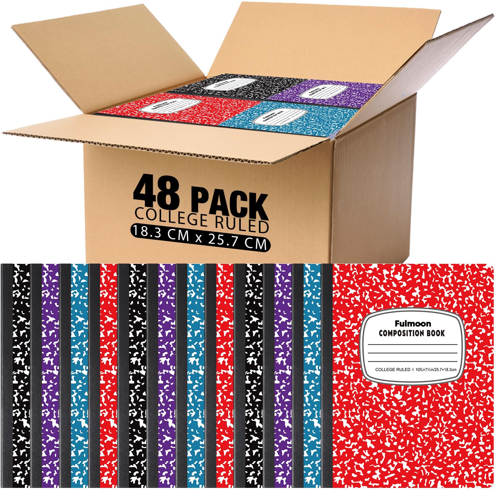 Fulmoon 48 Pack College Ruled Composition Notebooks - Hard Cover, 30 Sheets/60 Pages, 10.12