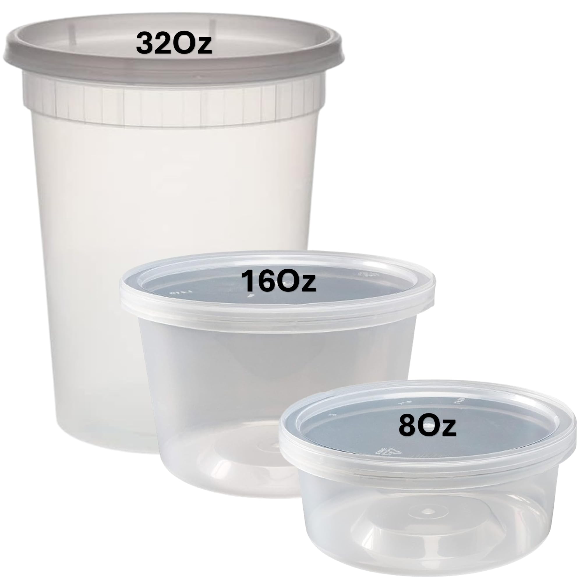 BPA-Free Stackable & Leakproof Food Storage Containers Combo Pack - 8oz, 16oz & 32oz (120 Sets, 360 Pieces) - Microwave, Dishwasher & Freezer Safe - Perfect for Meal Prep, Slime Storage, Soup, Deli & Leftovers