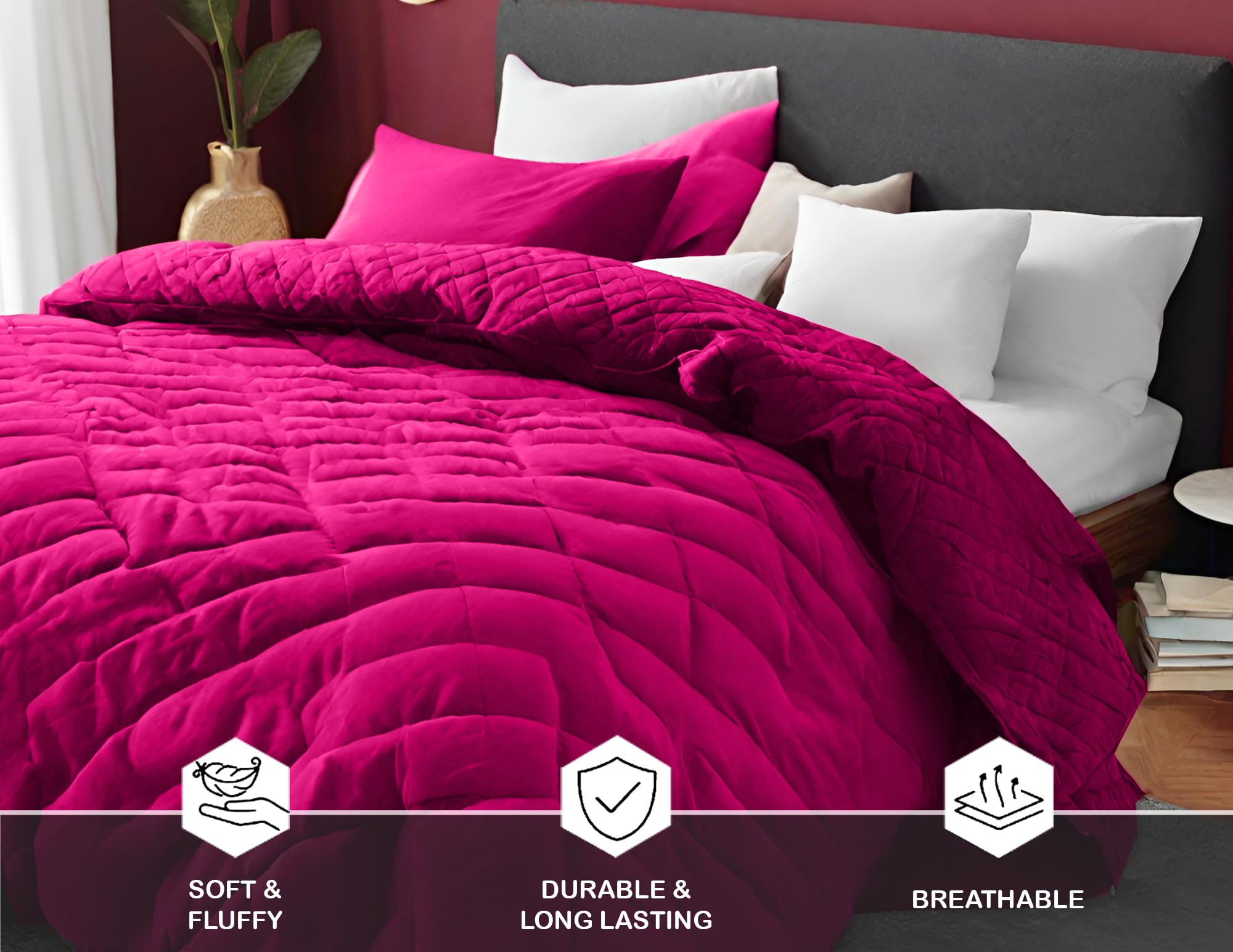Embossed Lightweight Bed Comforter Set | 3Pcs All Season Down Alternative Reversible Comforter with Pillow Cases | Hypoallergenic Bedding for Master Bedroom, Guest Room & Dorm | Soft Pink Comforter for Cozy Sleep