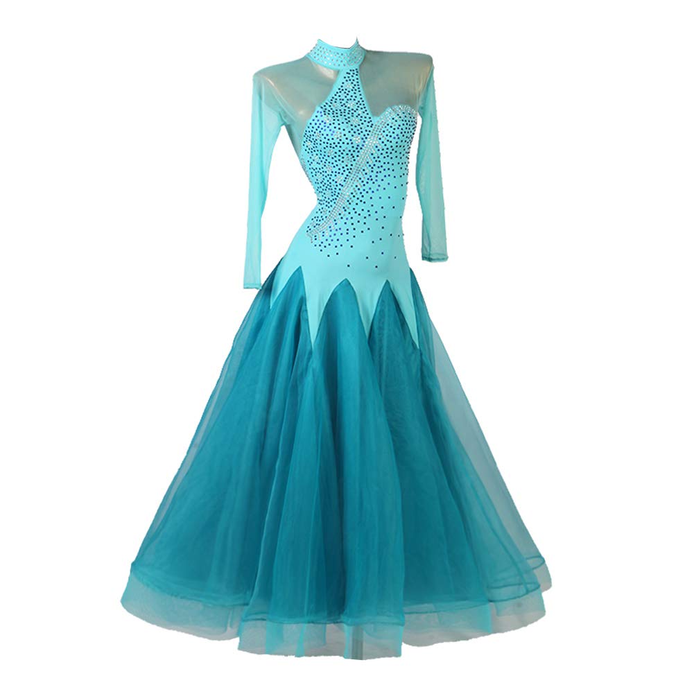 NAKOKOU Women's Ballroom Dance Dress – Elegant Modern Waltz Standard Competition Gown in Blue | Perfect for Latin, Tango & Social Dancing Events