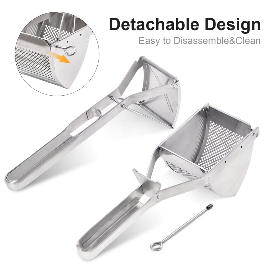 Professional Stainless Steel Potato Ricer - Heavy Duty Mashed Potato Maker for Creamy Mashed Vegetables & Fruits - Perfect for Home Cooking, Baby Food & Restaurant Use