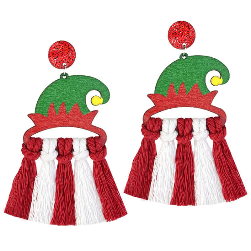 Colorful Santa Claus Woven Tassel Drop Earrings HY1001 | Christmas Party Jewelry, Holiday Gift for Women, Festive Accessories for Xmas Celebration
