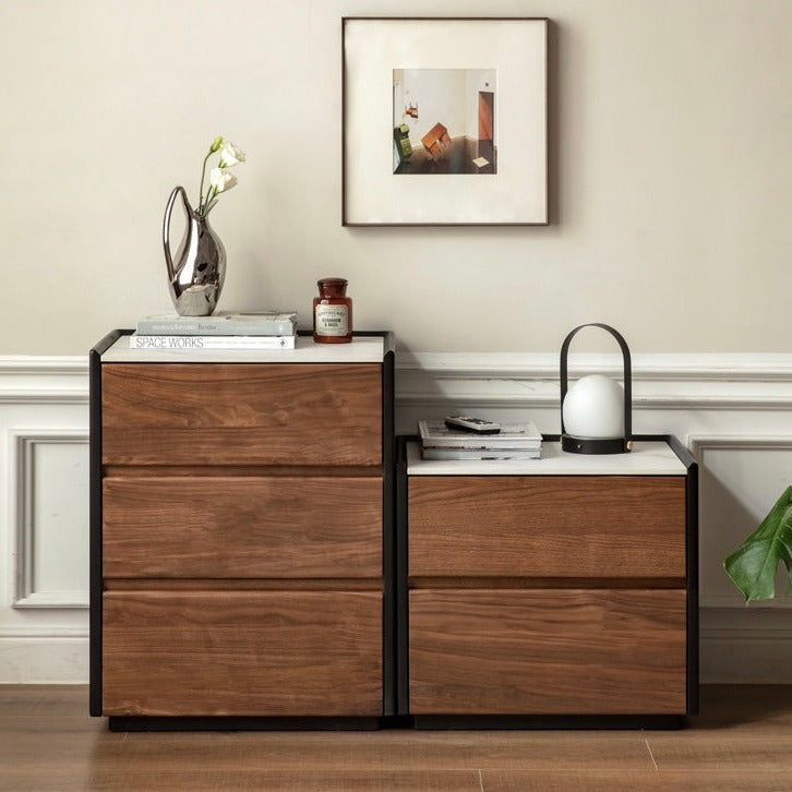 Black Walnut Solid Wood Slate Side Cabinet - Rustic Nightstand, Bedroom Storage, Living Room Accent Furniture for Home Decor