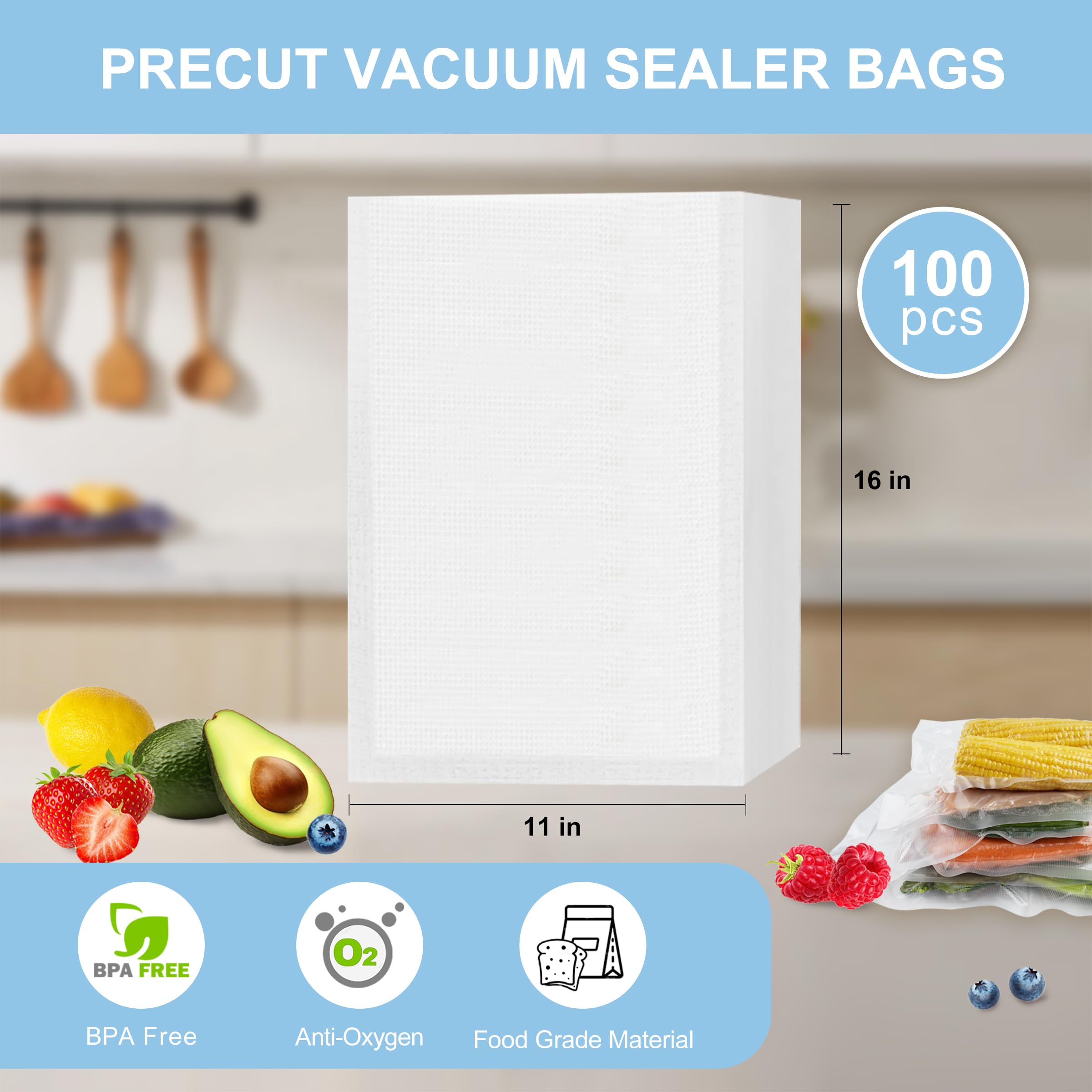 100pcs Heavy Duty Vacuum Sealer Bags 11
