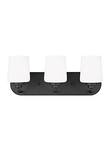 Generation Lighting 4402803-112 Windom 3-Light Bathroom Vanity Fixture in Midnight Black Finish - Perfect for Modern Bathroom, Powder Room or Dressing Area Lighting