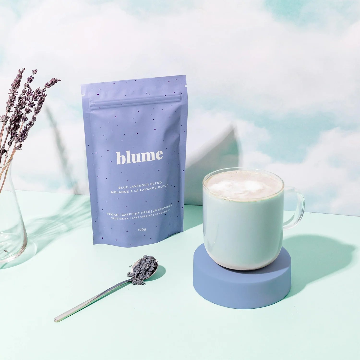 Blume Blue Lavender Blend Superfood Latte Mix - 100g Organic Powder for Relaxation & Stress Relief | Perfect for Morning Boost, Afternoon Pick-Me-Up & Bedtime Relaxation