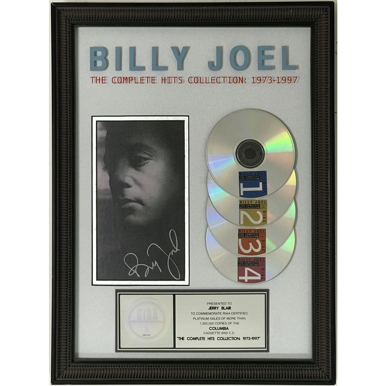 Billy Joel Complete Hits Collection: 1973-1997 RIAA Platinum Award Signed by Joel - Rare Vintage Vinyl Records for Music Collectors & Home Decor