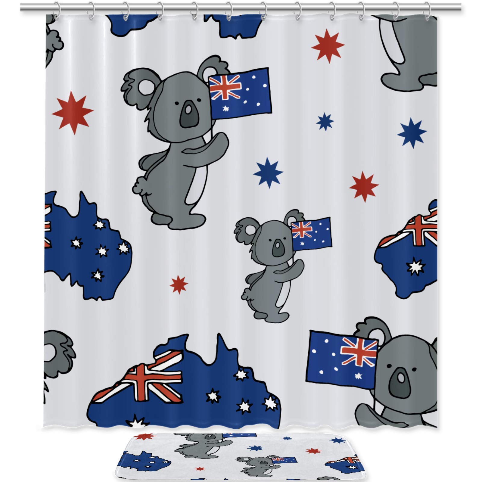 imobaby Waterproof Shower Curtain Set with Non-Slip Bath Mat - Australian Flag Design for Bathroom Decor | Perfect for Home, Apartment & Vacation Rental Bathrooms