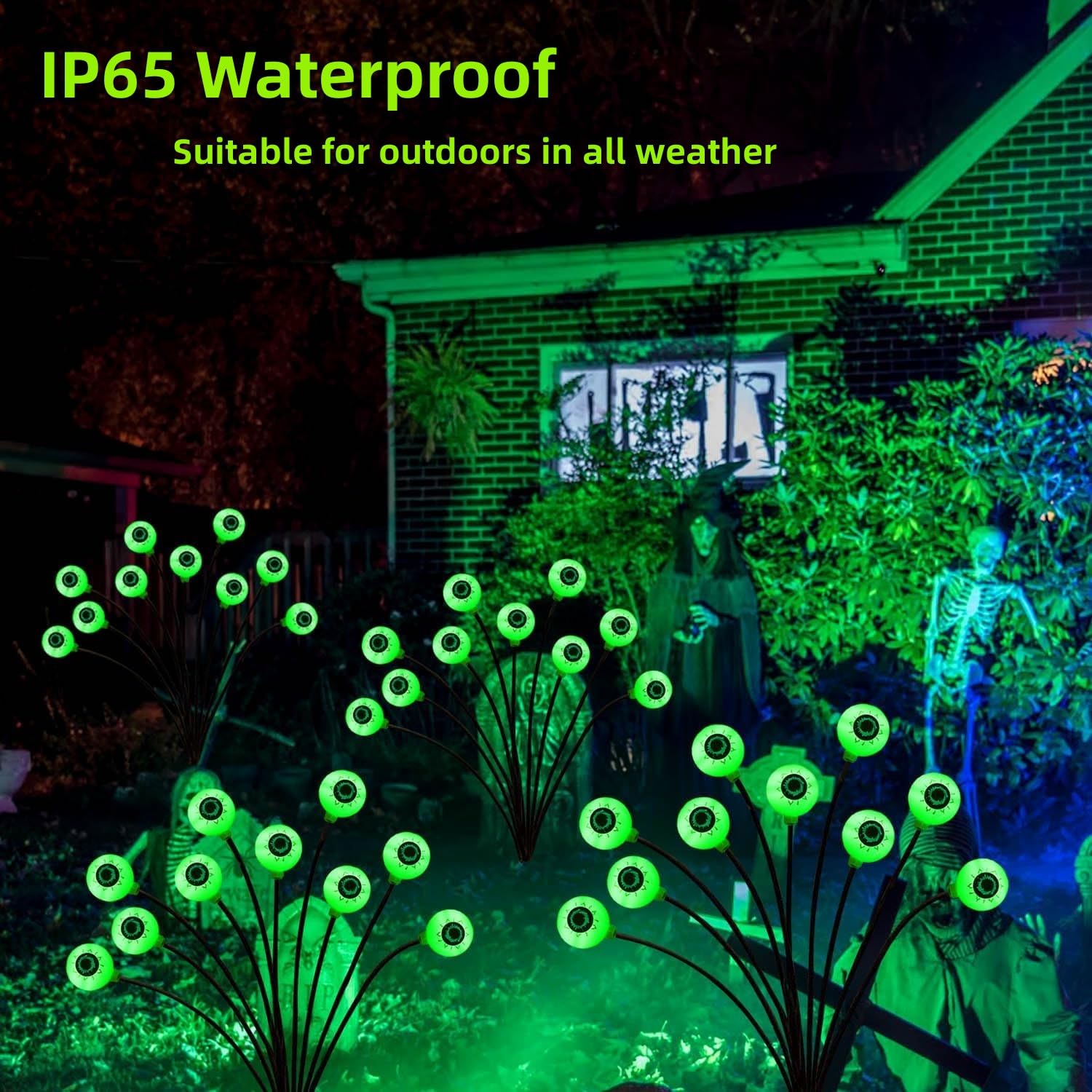**20LED Green Solar Halloween Eyeball Lights (2-Pack) – Waterproof Outdoor Halloween Decorations with 2 Modes for Yard, Garden, Lawn & Party – Perfect for Spooky Pathway Lighting & Haunted House Decor**