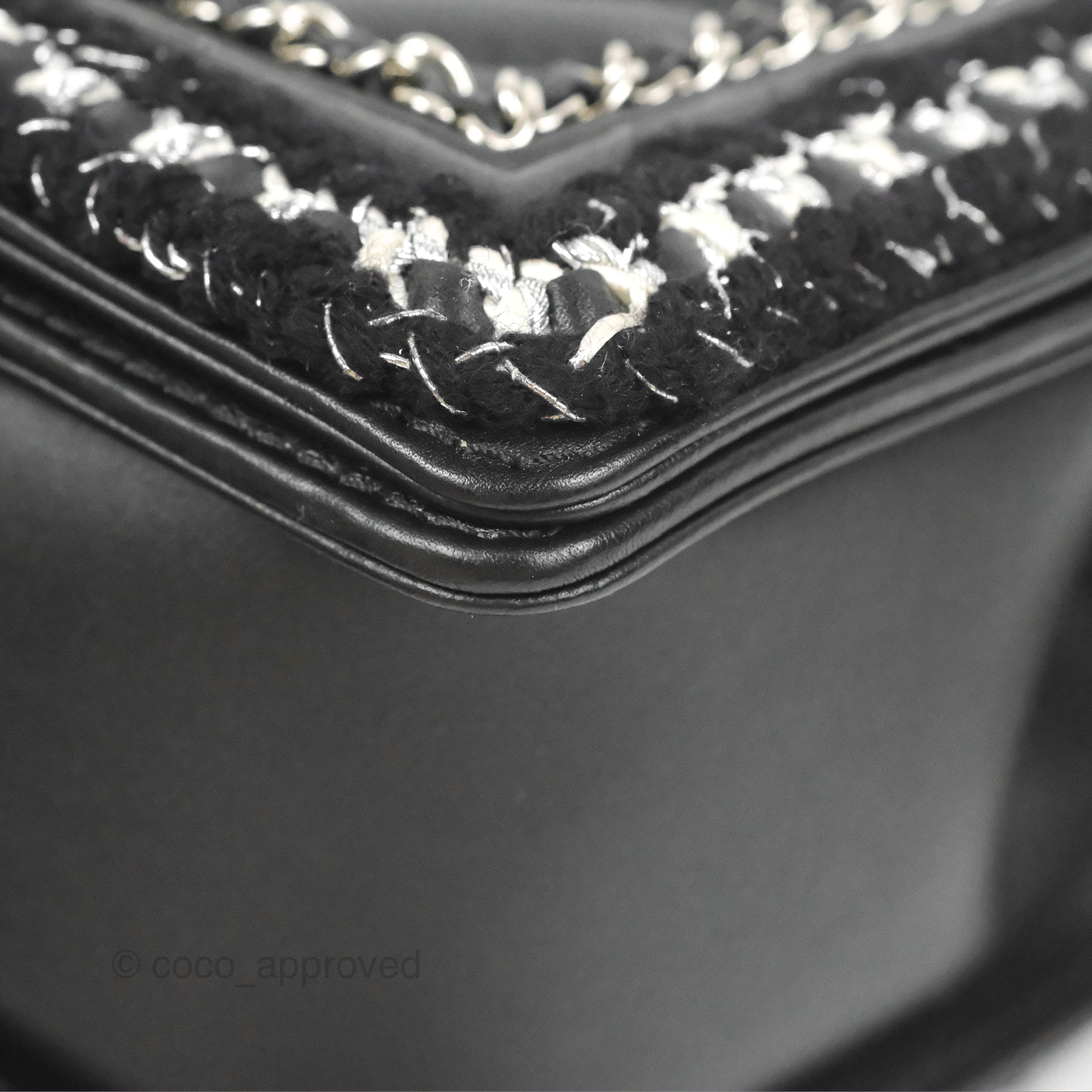 Chanel Chevron Braid Around Chain Boy Bag - Black Calfskin Leather with Silver Hardware | Luxury Crossbody Bag for Women, Perfect for Date Night & Evening Events