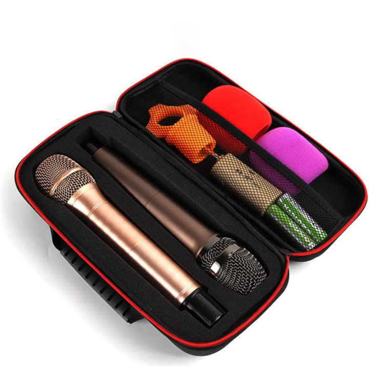 Vaguelly Wireless Microphone Hard EVA Carrying Case - Durable Travel Storage Bag for Dual Handheld Mics (Black/Red, 30x15cm) - Perfect for Studio, Live Performances & Outdoor Events
