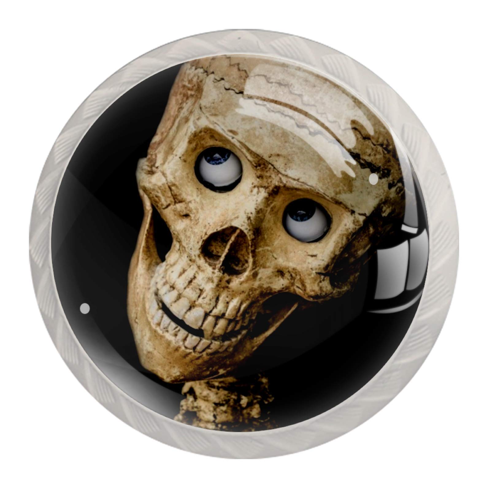 Funny Skull Cabinet Knobs - 4PCS Round Decorative Drawer Pulls with Tilted Head Design for Kitchen Cabinets, Closet, Dresser - Unique Gothic Home Decor Upgrade for Halloween & Themed Rooms
