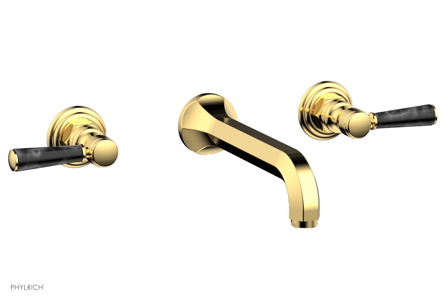 HEX TRADITIONAL Wall Mount Tub Faucet Set with Black Marble Lever Handles - 500 58 - Perfect for Bathroom Renovation and Modern Home Decor