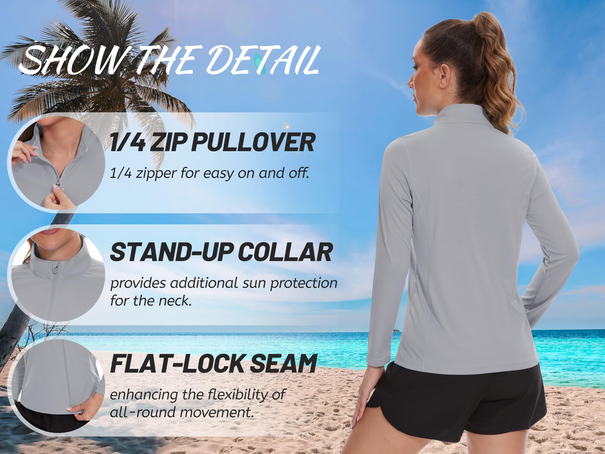 TACVASEN Women's UPF 50+ UV Protection Quarter Zip Pullover Long Sleeve Shirt - Golf, Workout & Outdoor Activewear for Sun Protection