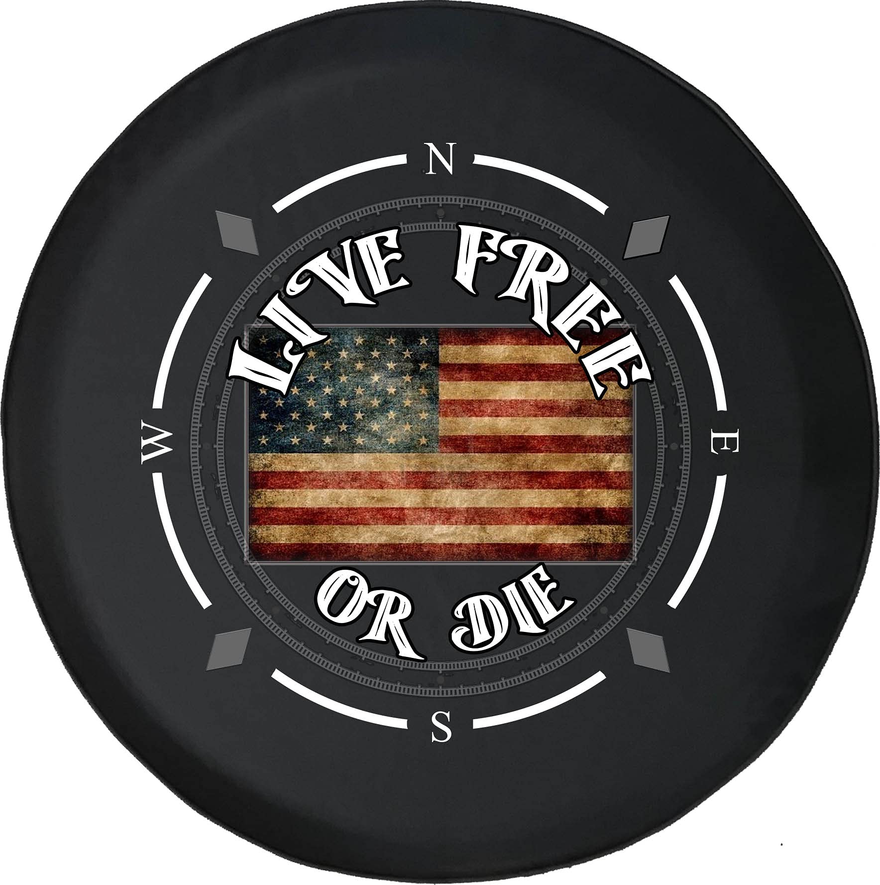Vintage American Flag Spare Tire Cover with Compass Design - Universal Fit for SUVs, Trailers, RVs & Most Vehicles | Durable Wheel Accessory for Road Trips & Outdoor Adventures