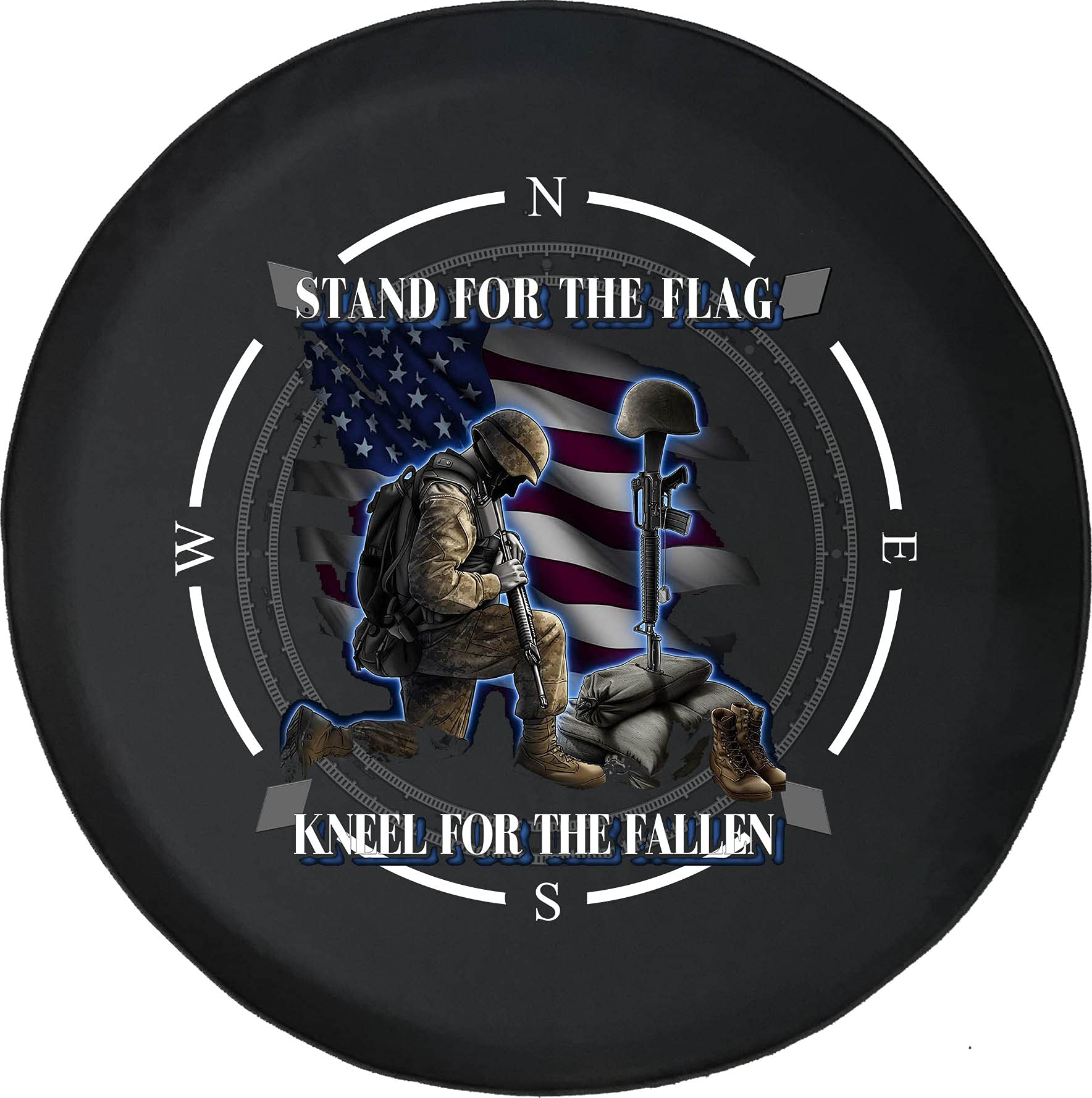 American Flag Spare Tire Cover with Cross Design - Universal Fit for SUV, Trailer, RV & Most Vehicles | Durable Wheel Cover Accessory for Road Trips & Outdoor Adventures