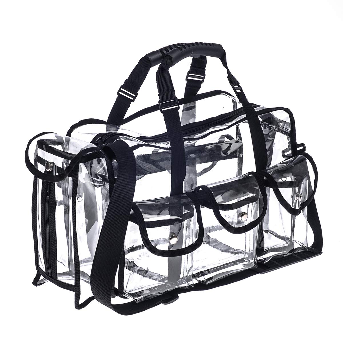 Professional Clear PVC Makeup Organizer Bag - Transparent Travel Cosmetic Case with 6 Pockets & Tissue Holder for MUA, Artists & Beauty Enthusiasts - Perfect for Travel, Salon & Professional Makeup Kits